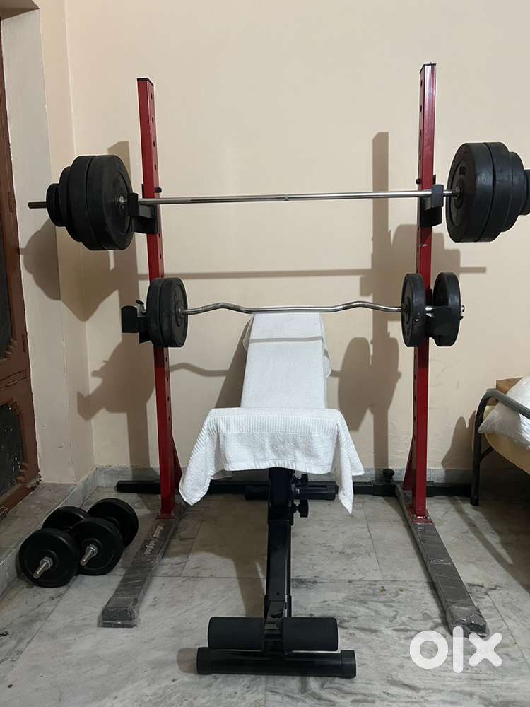 90kg plates with Squat rack and multipurpose Bench Gym Fitness