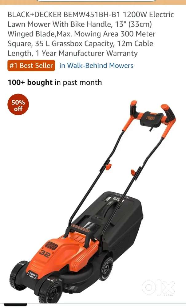 BLACK+DECKER BEMW451BH-B1 1200W Electric Lawn Mower With Bike Handle,