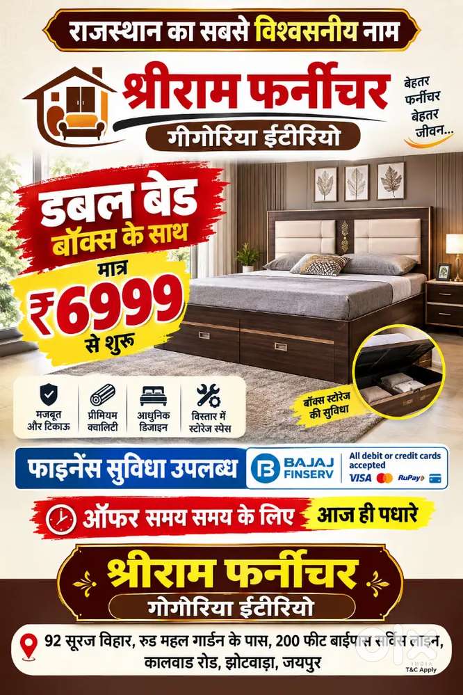 Furniture big sale buy new double bed 6x6 withbox 6999 EMI available