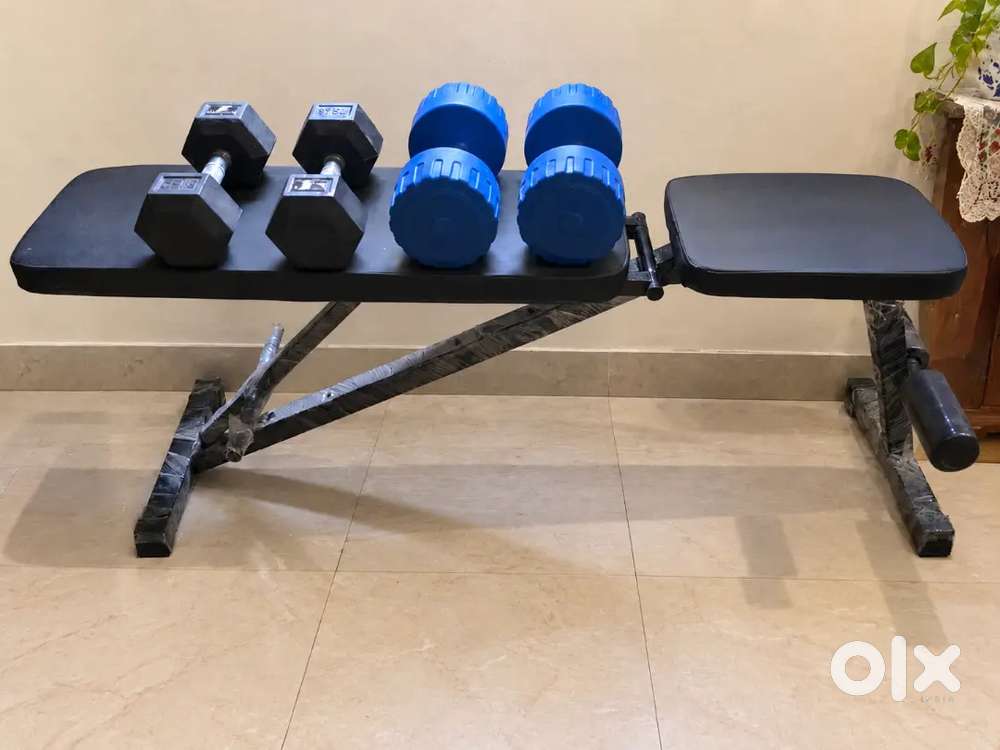 Home Gym Set : Dumbbells 5kg & 7.5kg with Adjustable Bench