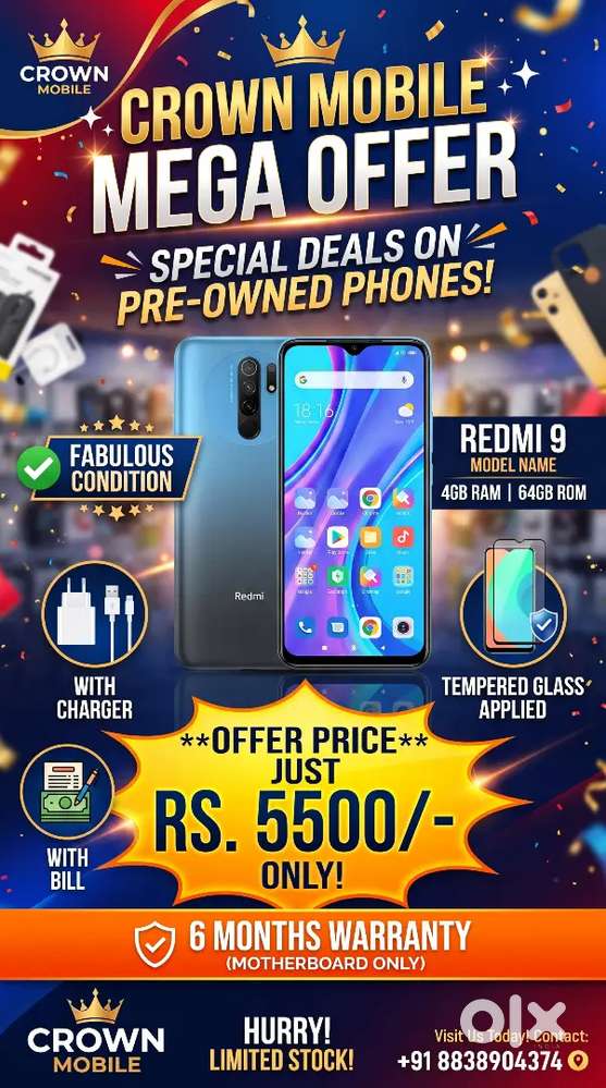 REDMI 9 PRIME 4GB RAM 64GB ROM FABULOUS CONDITION WITH CHARGER TEMPER