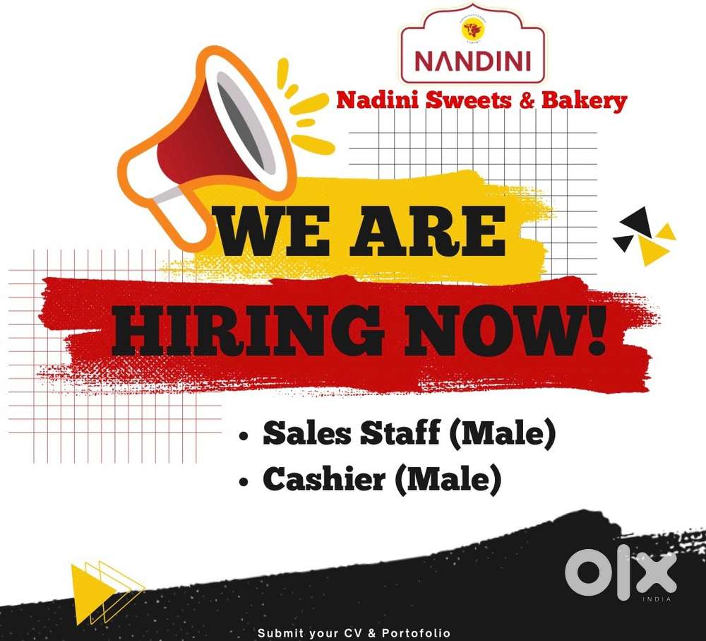 Urgent Hiring &ndash; Cashier (Only Male ) & Sales Staff ( Only Male )