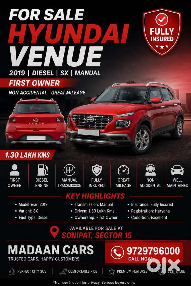 Hyundai Venue Sx Knight Edition  Mt, 2019, Diesel