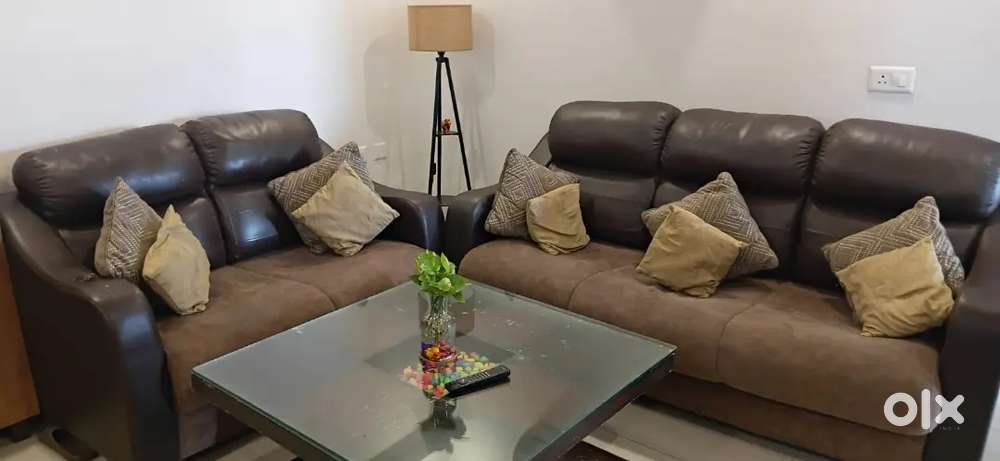 Godrej 5 seater sofa fabric and leather Dark brown chocolate color