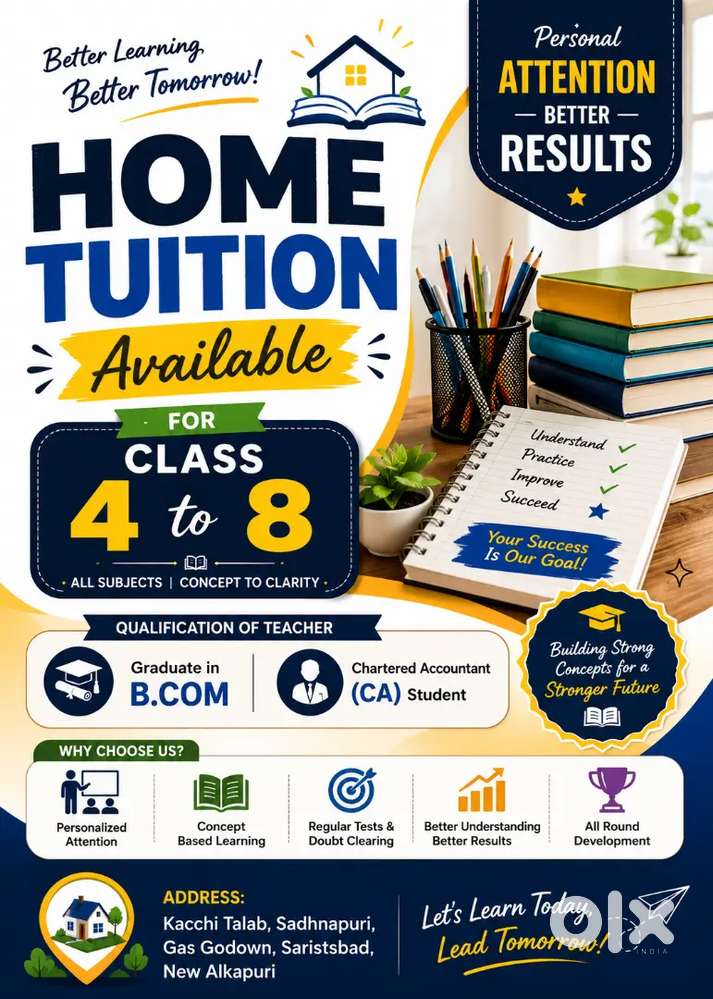 Home thution available for Class 4 to 8