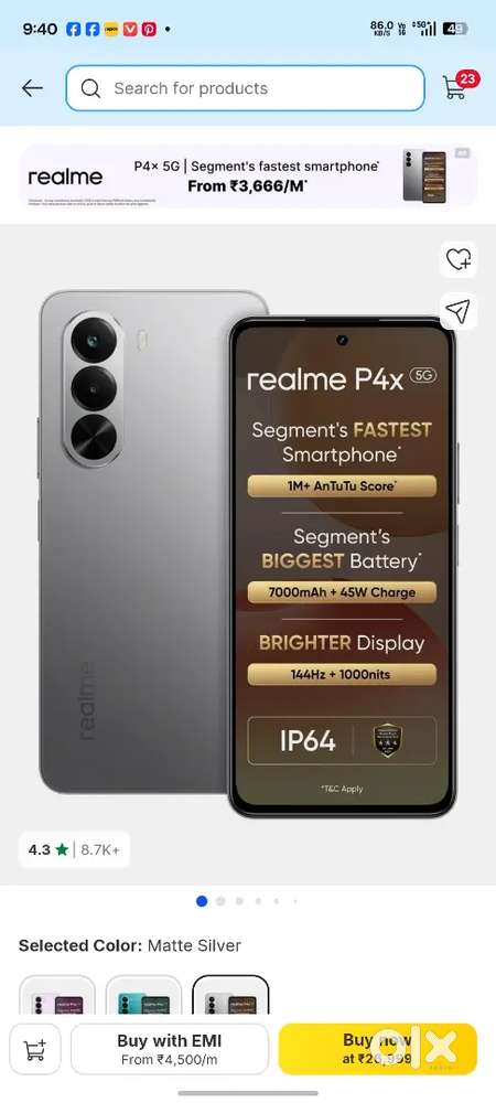 3 months old ,8+256 gb discontinued variant Realme p4x