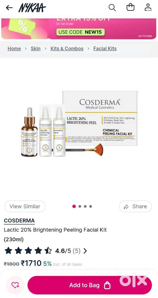 COSDERMA Lactic 20 Percent Chemical Peeling Facial Kit