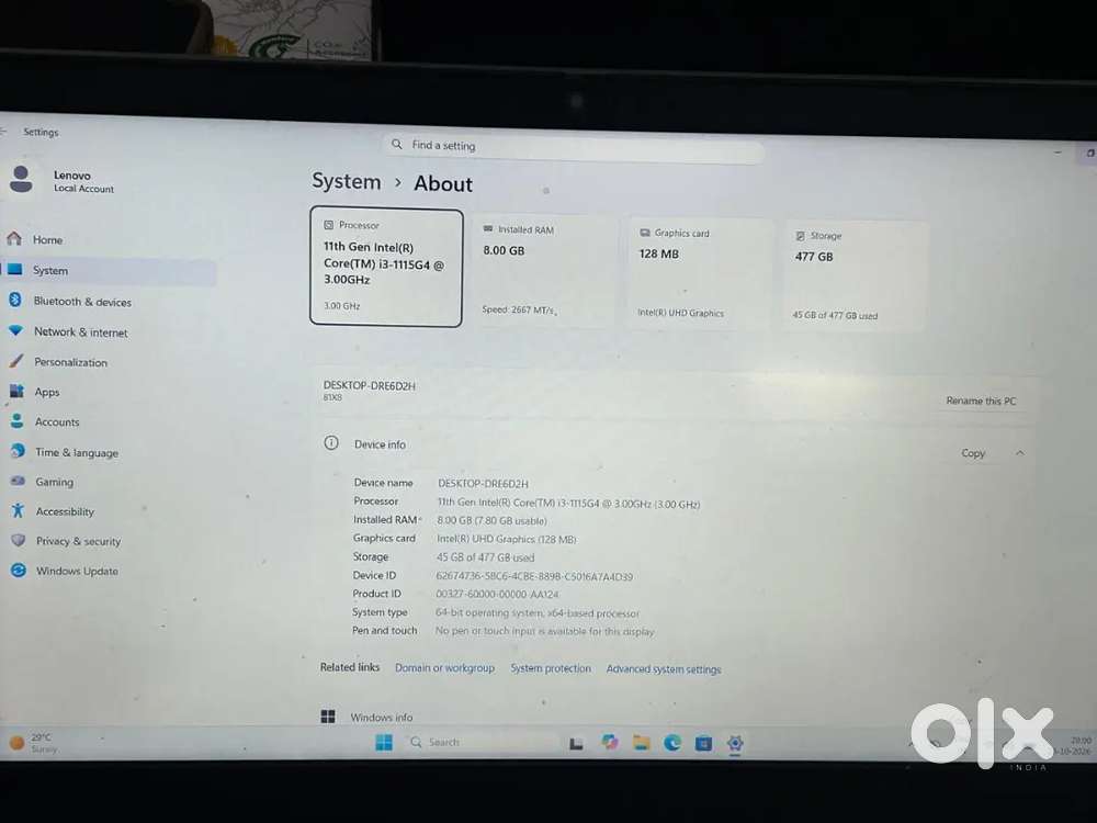 i3 11gen laptop, 8 gb ram, 512 nvme ssd