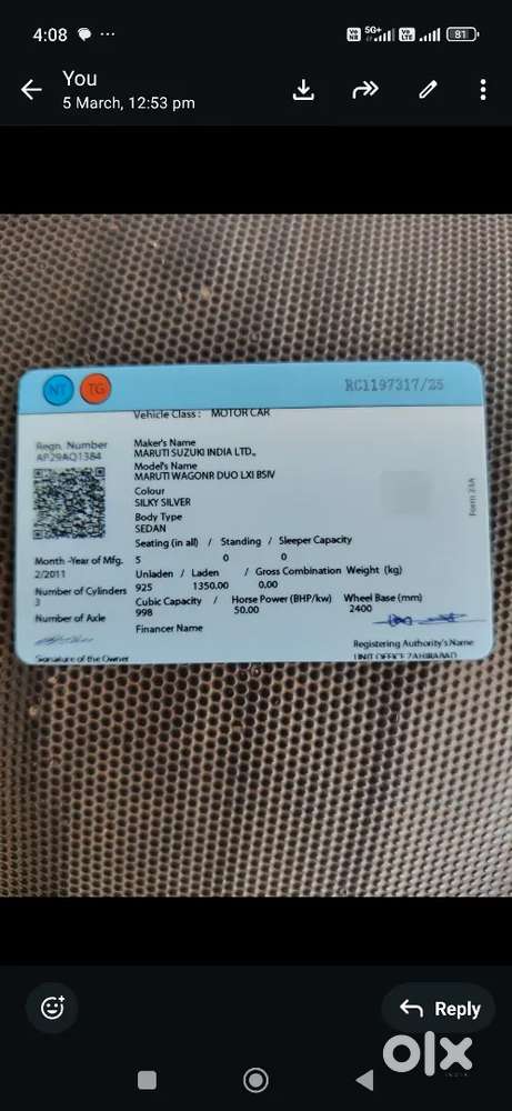 Wegnor. Lxi Type 4 Full Condition. Zaheerabad Passing