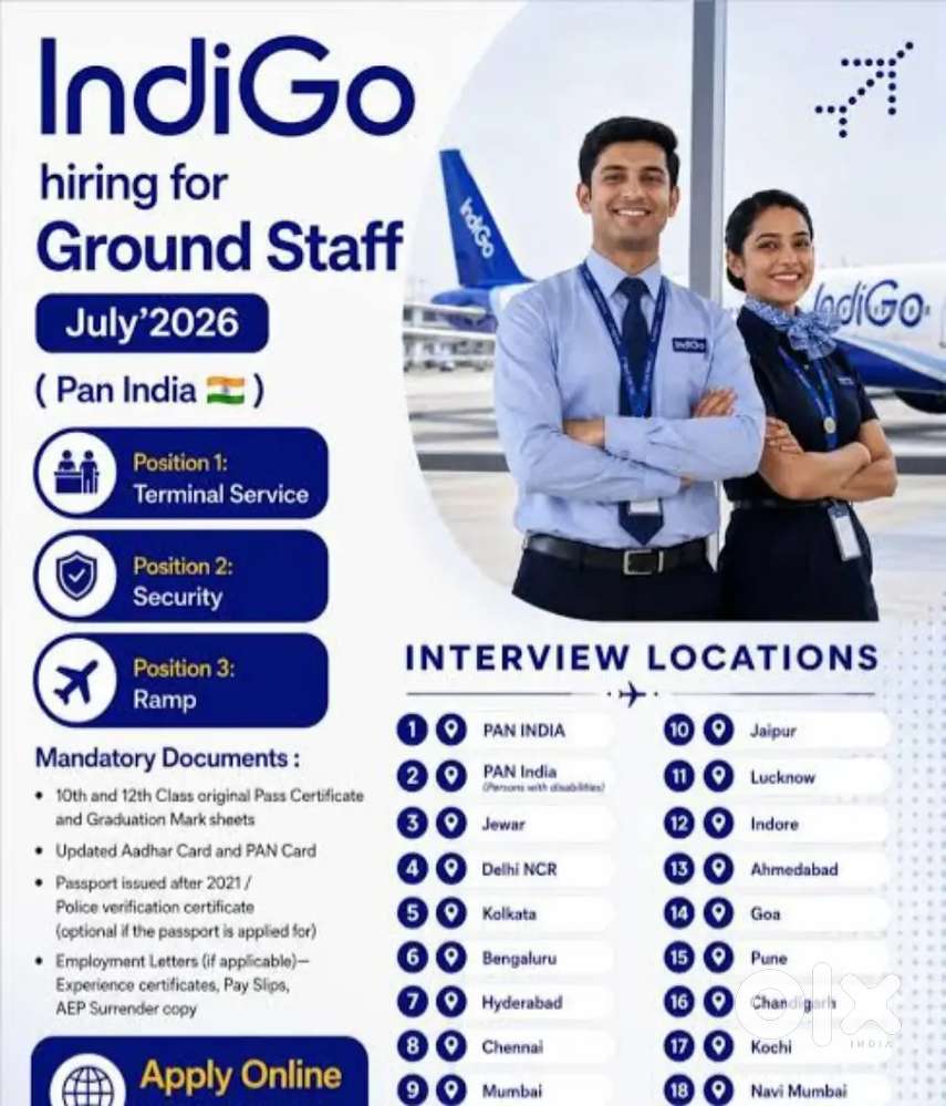 We are hiring freshers for Ground staff vacancies apply fast limited