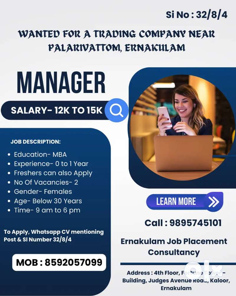 Manager Vacancy near Palarivattom Ernakulam Other Jobs 1763171019