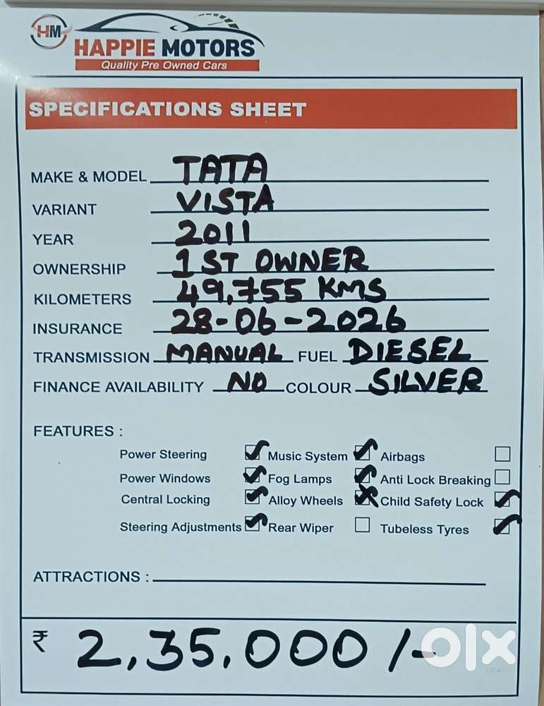 Tata Vista Tech Lx Bs Iii, 2011, Diesel