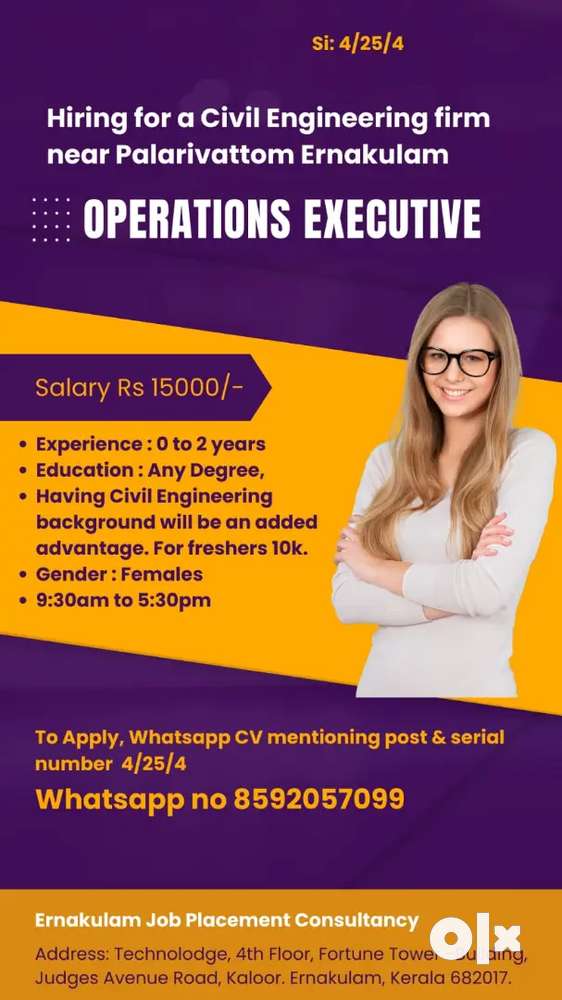 Operations Executive Vacancy near Palarivattom Ernakulam