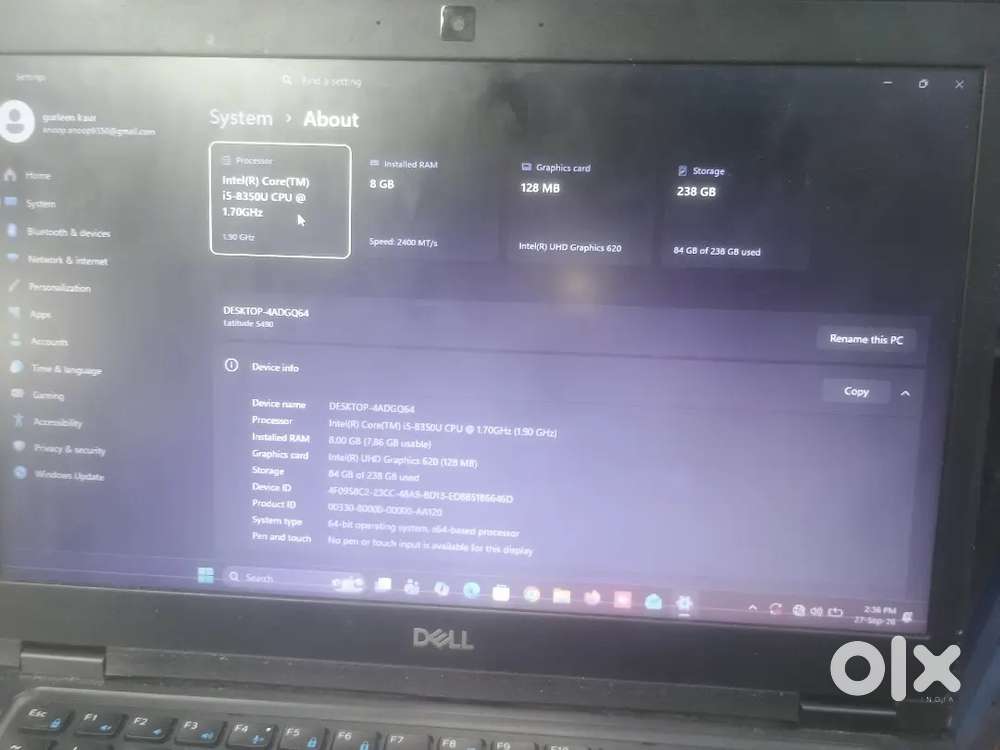 Dell i5 8th Gen 8 Gb RAM