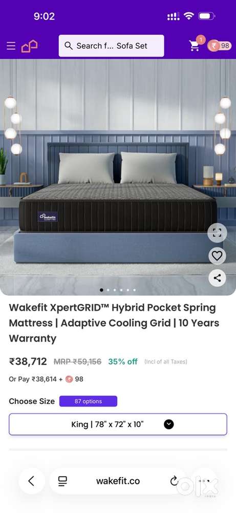 Wakefit XpertGRIDTM Hybrid Mattress - King Size (78x72x10) - Like New
