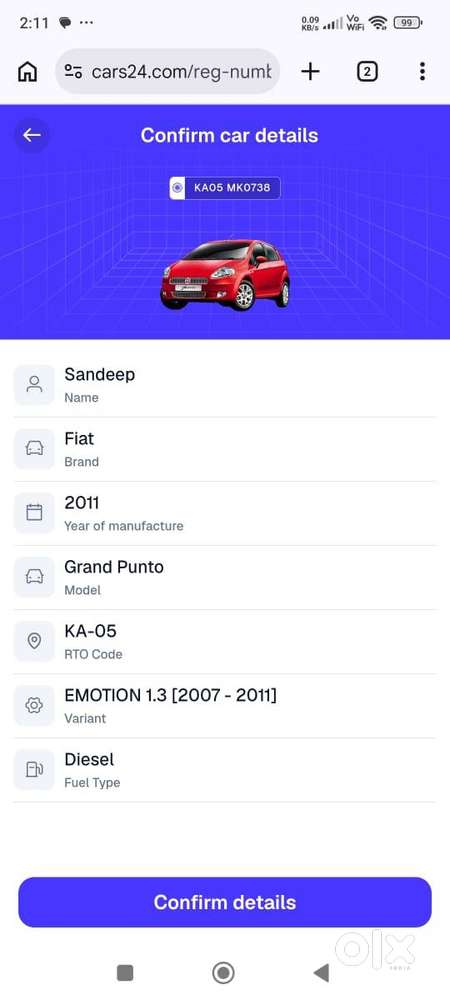 Fiat Grand Punto Emotion Top End( 1.3 Variant ) Diesel Model 2011