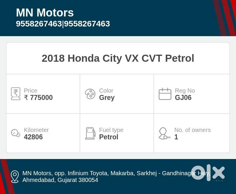 Honda City I-vtec Cvt Vx, 2018, Petrol