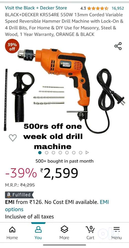 BLACK+DECKER KR554RE Corded Variable Speed Reversible Hammer Drill Machine