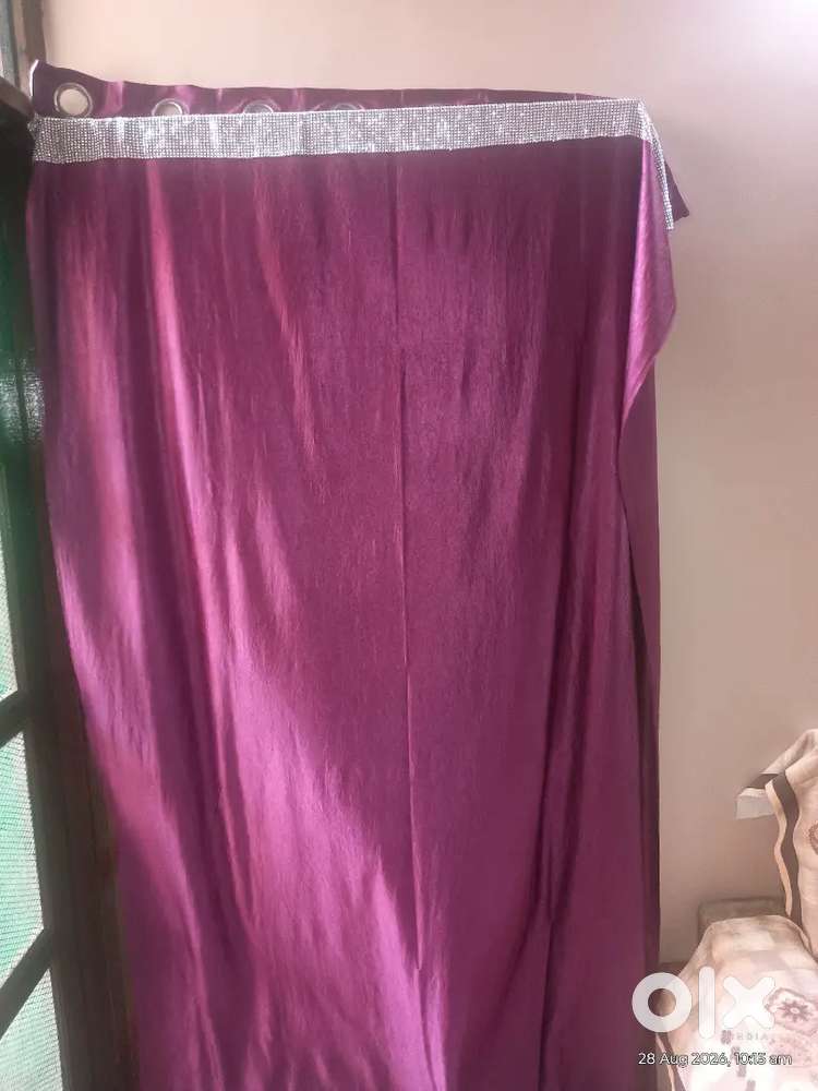Purple & Green Self Design Curtain