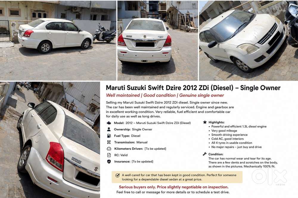 Maruti Suzuki Dzire 2012 Diesel Well Maintained