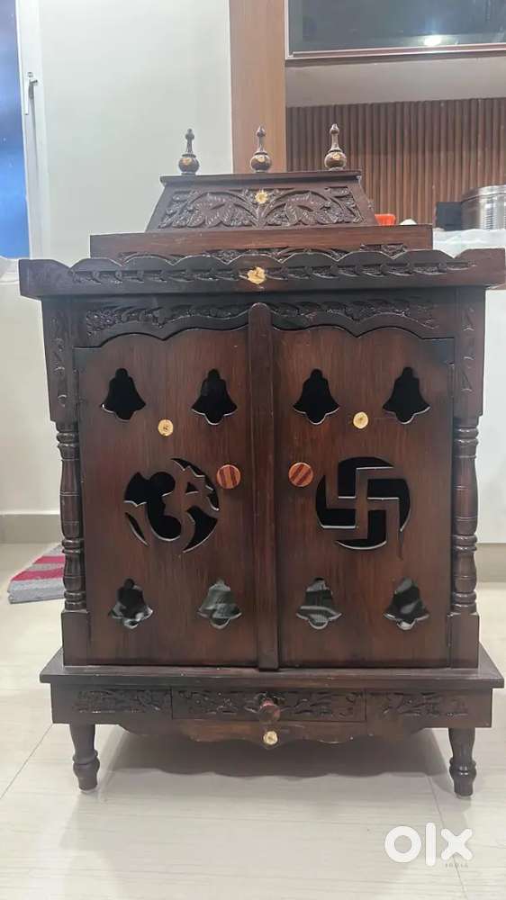 Solid Wooden Pooja Mandir with Storage - 2 Doors-2 ft &times; 2.5 ft