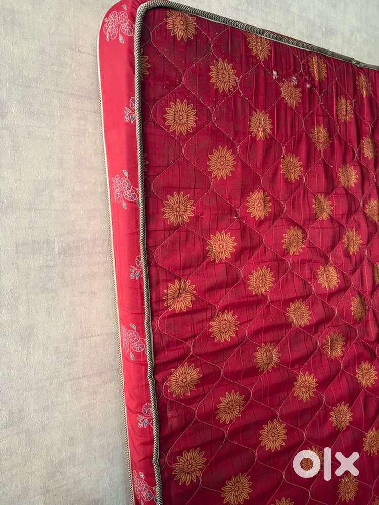 Double Bed Mattress (Maroon/Red with Floral Print) - Good Condition