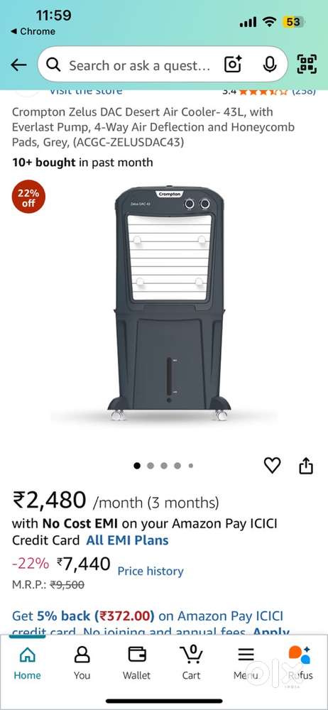 Crompton Zelus DAC Desert Air Cooler- 43L - ACs in Sector 143