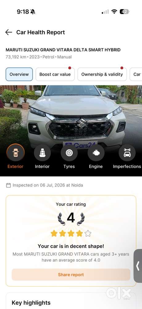 2023 Maruti Grand Vitara1st Owner, Rated 4 Star By Cars 24