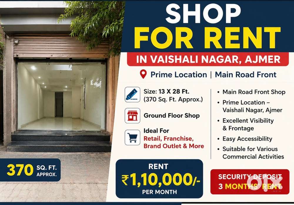 370 Sq. Ft. Ground Floor Shop for Rent in Vaishali Nagar, Ajmer