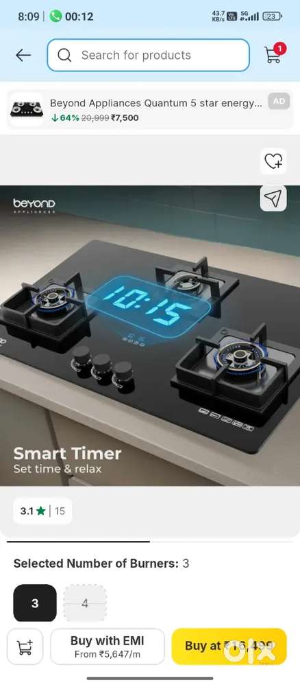 Beyond Appliances 3 Burner Smart Hobtop &ndash; Brand New Sealed Box