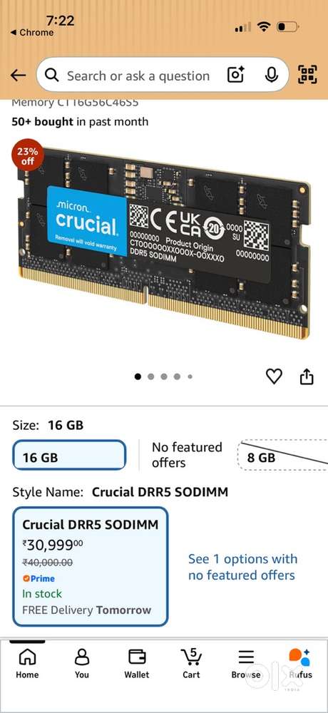 DDR5 5600MHz Laptop 16gb x 2 Ram unused  New Condition with bill