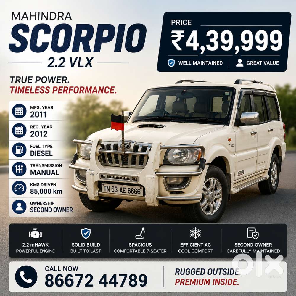 Mahindra Scorpio 2.2 Vlx 2012 Diesel Manual Second Owner
