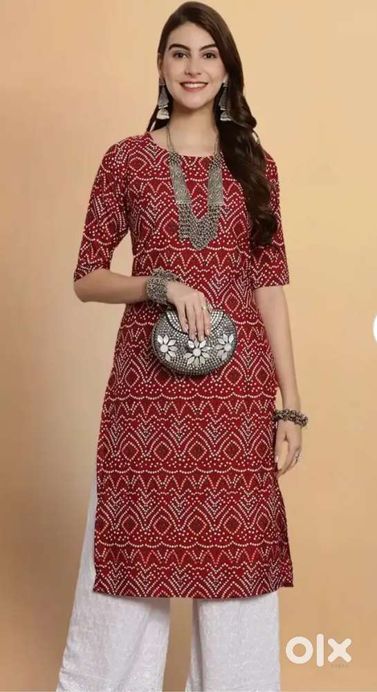 Girl ethnic motifs printed crepe kurti (cotton).