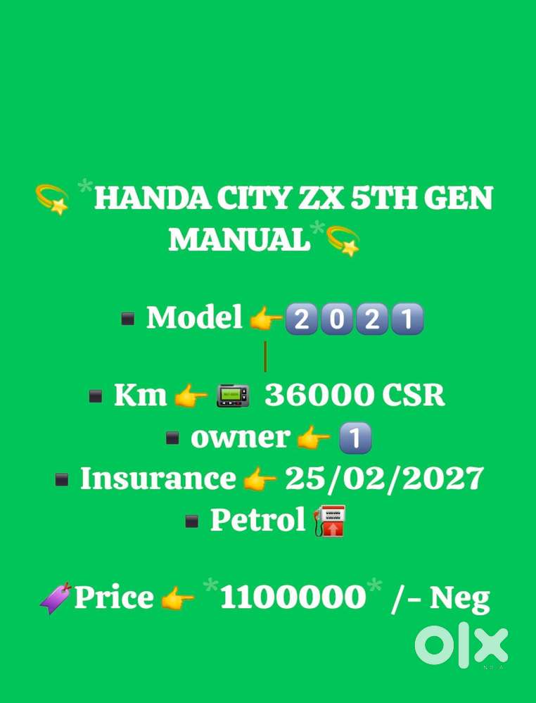 Honda City 1.5 Zx I-vtec Mt, 2021, Petrol