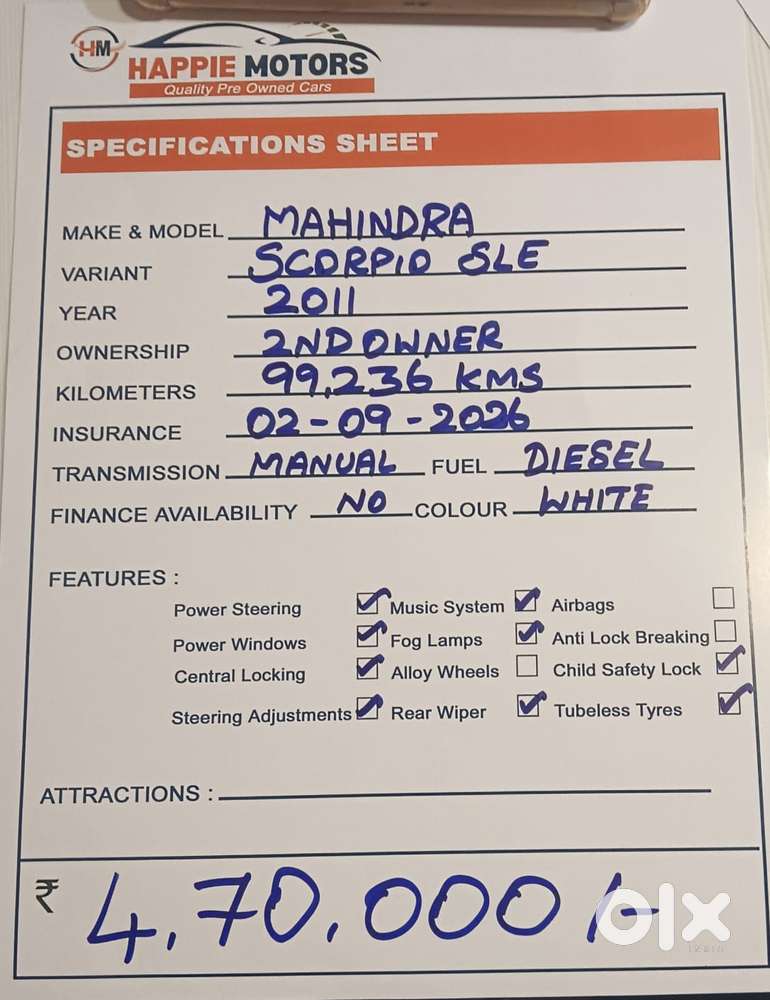 Mahindra Scorpio Sle Bsiii, 2011, Diesel