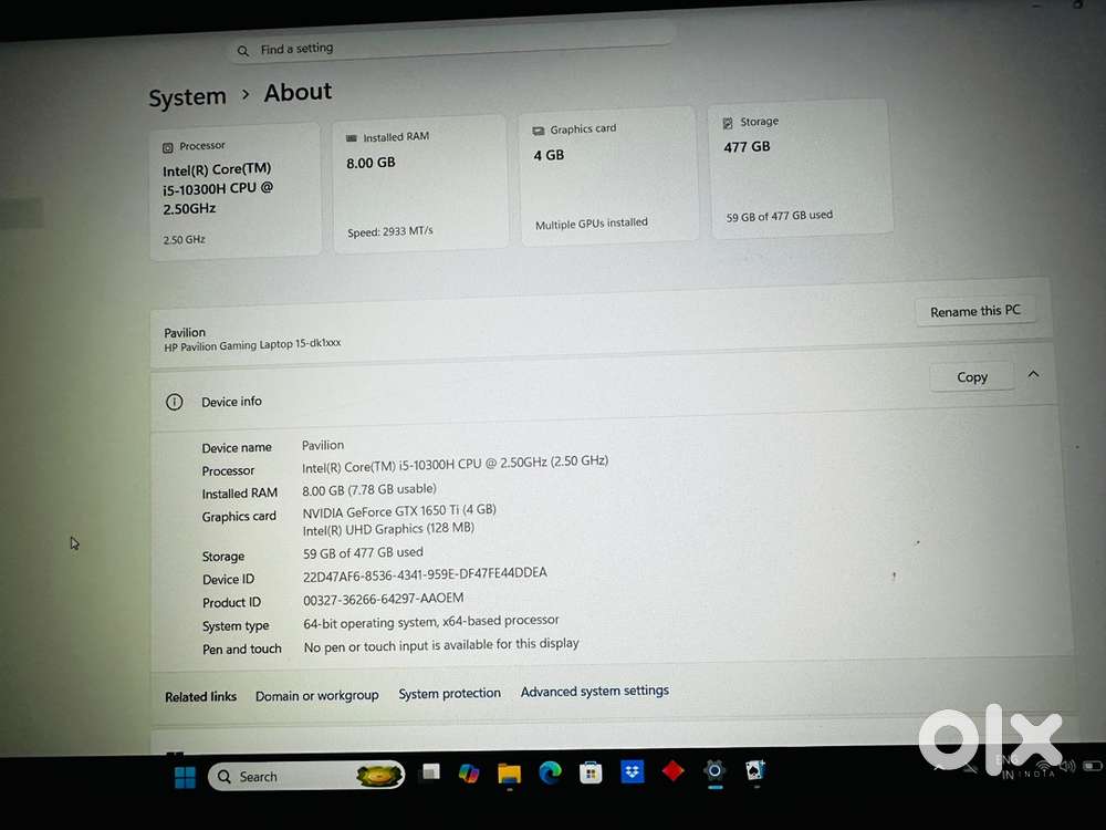 HP Pavilion Gaming 15 &ndash; i5 10th Gen  GTX 1650 Ti 4GB  8GB RAM