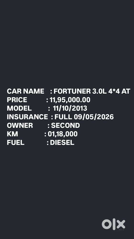 Toyota Fortuner 3.0 4x4 Automatic, 2013, Diesel