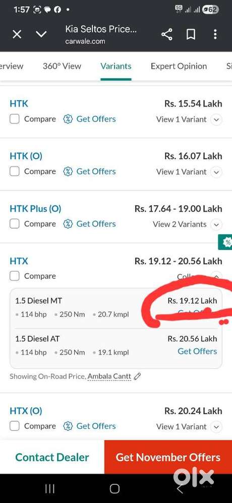 Kia Seltos Htx D, 2019, Diesel