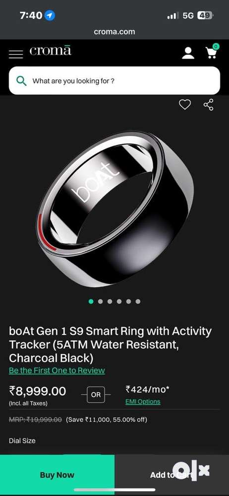 Buy boAt Gen 1 S7 Smart Ring with Activity Tracker (5ATM Water