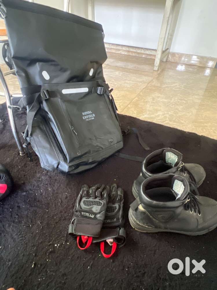 Royal enfield waterproof bag and shoe and rynox glove