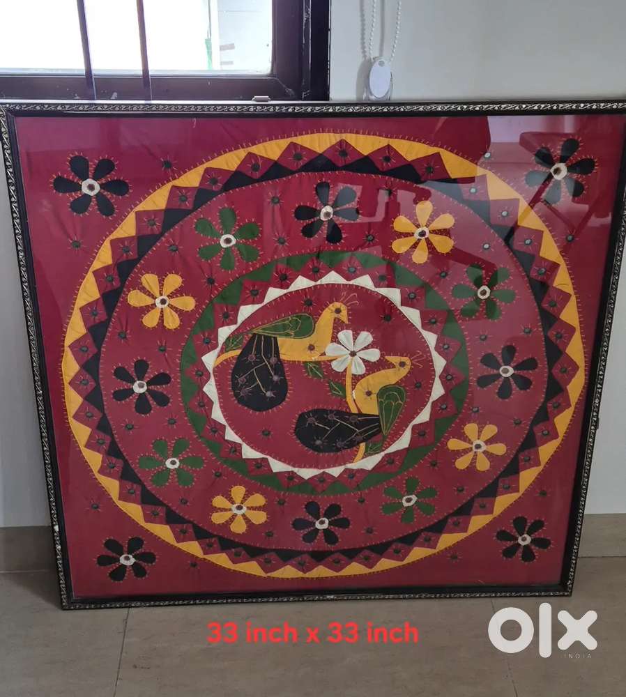 Traditional Indian Fabric Art &ndash; Set of 3 Glass-Framed Pieces