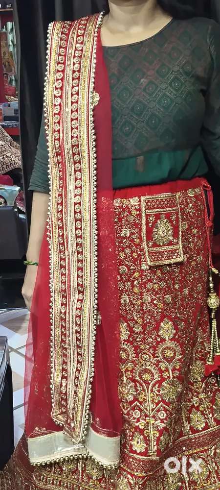Heavy Designer Bridal Lehenga in Red with Dupatta (Just 1 Year Old)