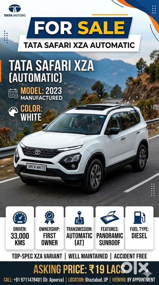 19 Lacs : Tata Safari 2023 Diesel Well Maintained