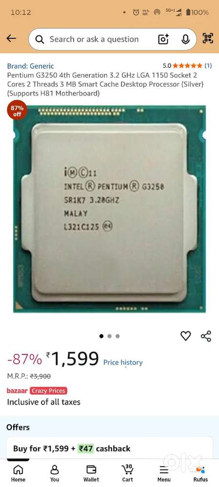 Intel pentium G3250 processor 3.20 Ghz.