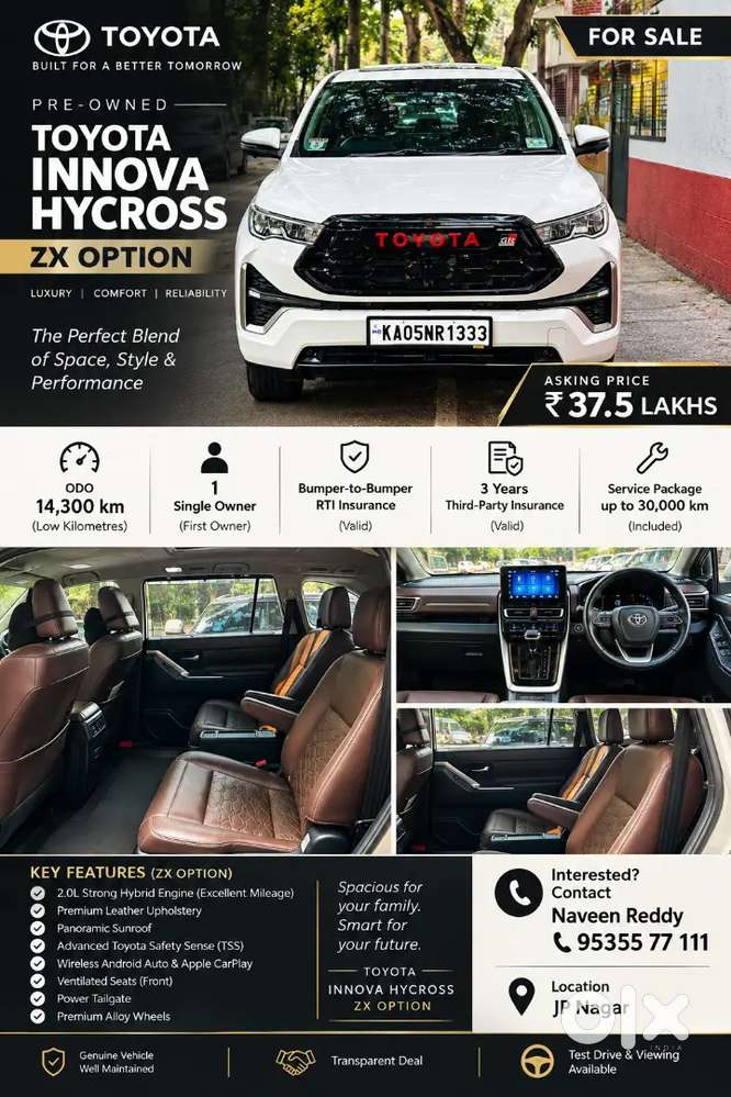 Toyota Innova Hycross Zx Option | 14,300 Km | Single Owner | White | ₹