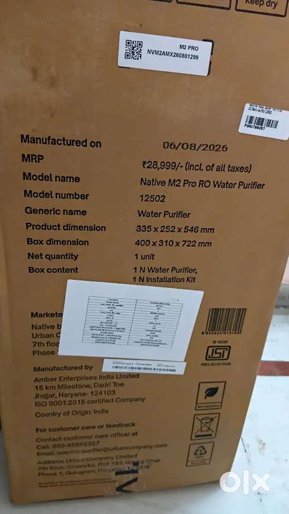 Native urban company M2 pro  water purifier
