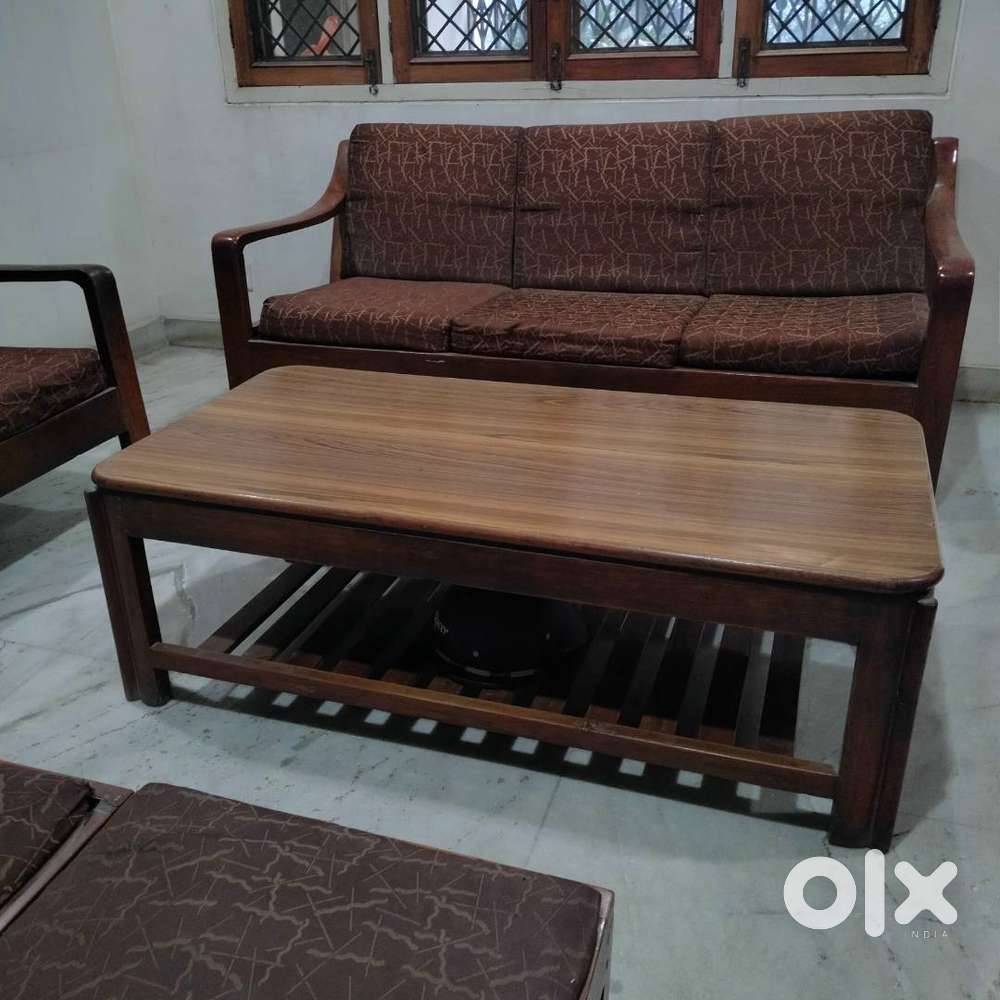 3+1+1+2 puffies teak wood sofa set with center table for sale Sofa