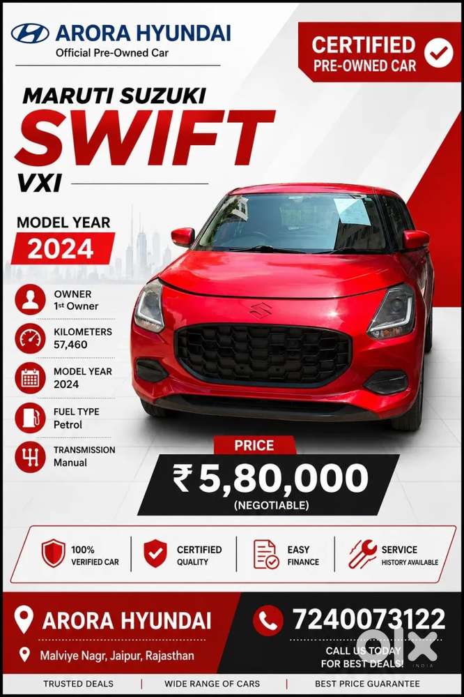 Maruti Suzuki Swift Vxi, 2024, Petrol