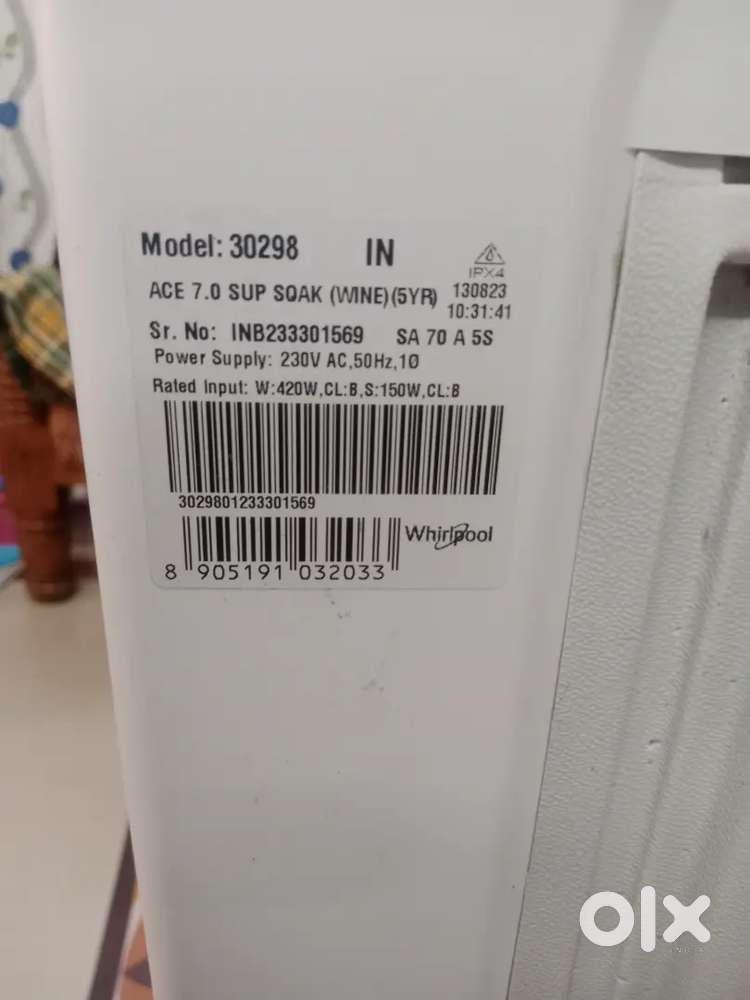 WHIRLPOOL MODEL 30928 ACE 7.0 SUP SOAK-SEMI AUTOMATIC,7KG,