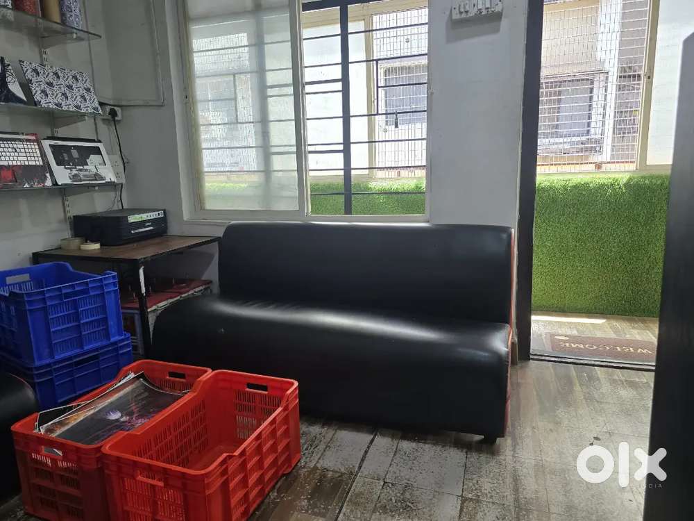 Red and black 3 seater sofa and 2 chairs